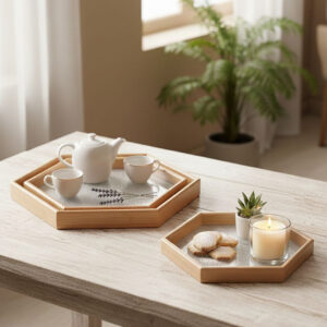 3 in 1 Hexagon Bamboo Tray