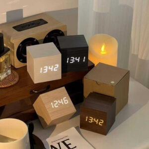 Cube Wooden Digital Alarm Clock