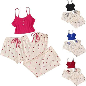 3pcs Ribbed Pajama Sets for Women