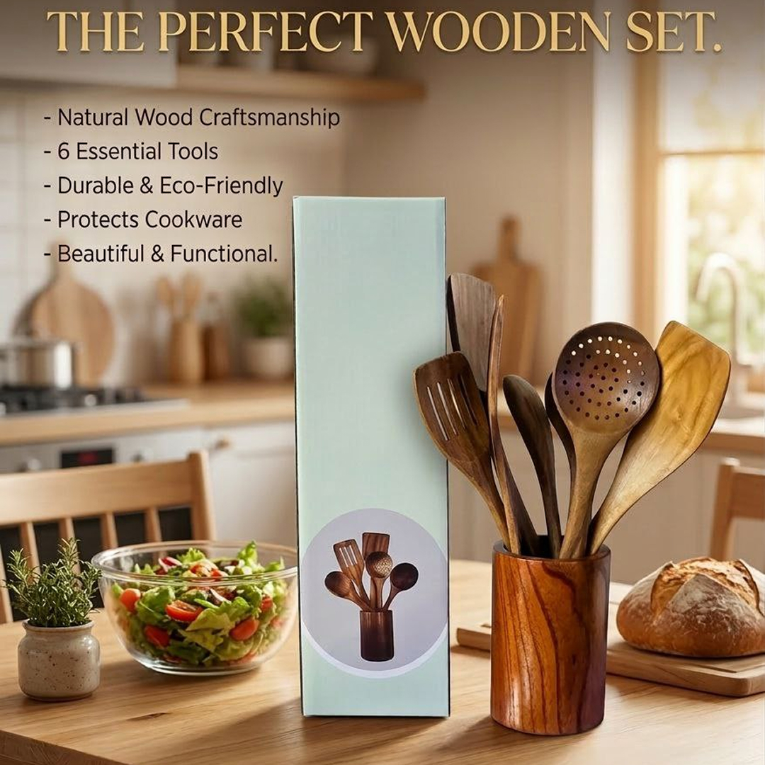 6pcs Thick Wooden Spoons for Cooking - Image 2